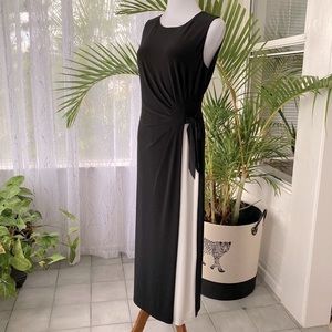 LAUREN Ralph Lauren Women’s Gown Black White Mock Wrap Side Tie Jersey Dress 8